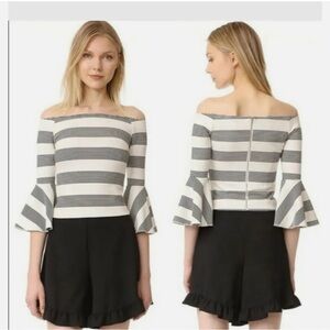 Line & Dot Black and White Striped Off-Shoulder Blouse